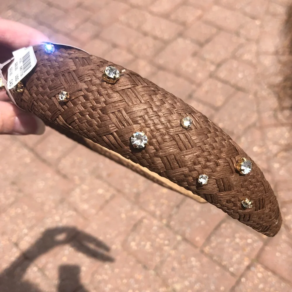 Anthropologie Raffia Headband with Crystals in Brown. Flawed. New!